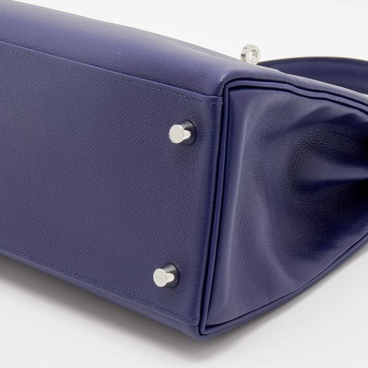 مملوكة مسبقًا Hermès Bleu Encre/Bleu Zellige Evercolor Leather Palladium Plated Kelly 28 Retourne Bag