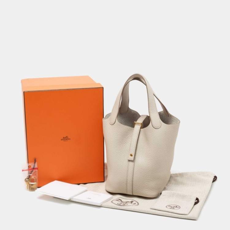 Pre Owned Hermès Craie Taurillon Clemence Leather Picotin Lock 18 Bag