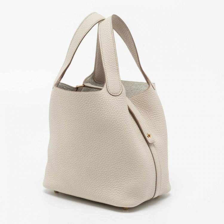 Pre Owned Hermès Craie Taurillon Clemence Leather Picotin Lock 18 Bag