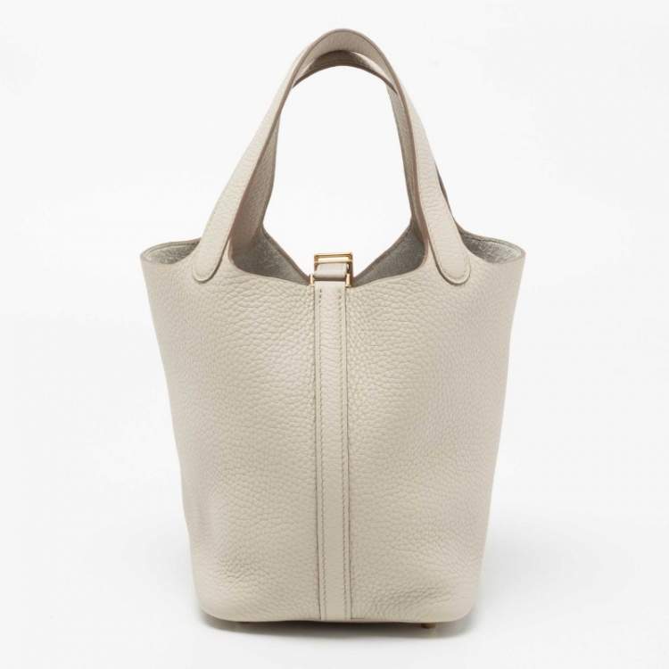 Pre Owned Hermès Craie Taurillon Clemence Leather Picotin Lock 18 Bag