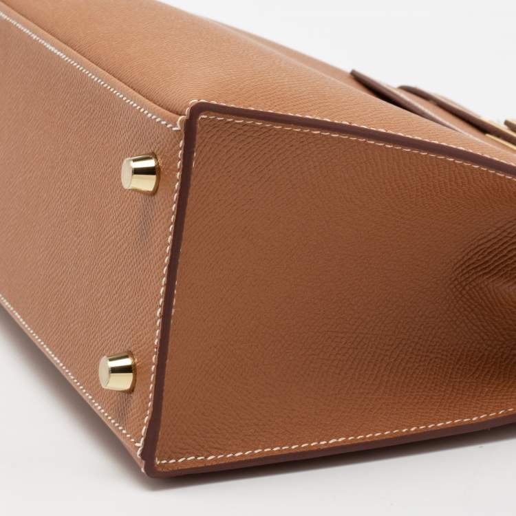 Pre Owned Hermes Gold Epsom Leather Gold Plated Kelly Sellier 25 Bag