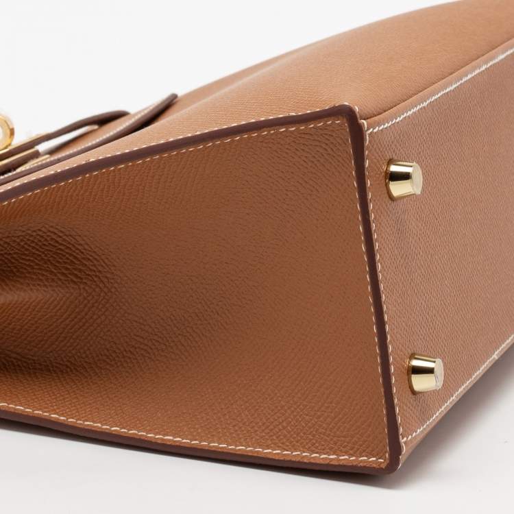 Pre Owned Hermes Gold Epsom Leather Gold Plated Kelly Sellier 25 Bag