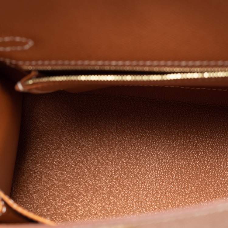 Pre Owned Hermes Gold Epsom Leather Gold Plated Kelly Sellier 25 Bag