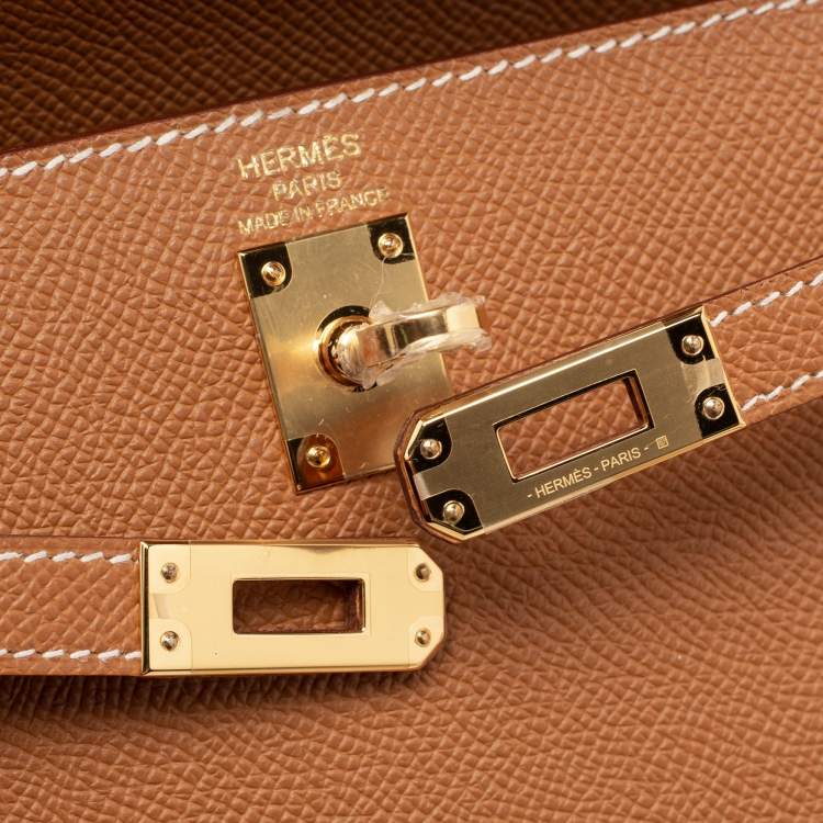 Pre Owned Hermes Gold Epsom Leather Gold Plated Kelly Sellier 25 Bag
