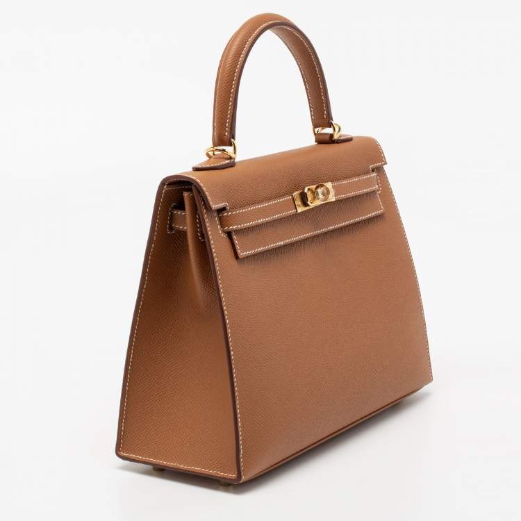 Pre Owned Hermes Gold Epsom Leather Gold Plated Kelly Sellier 25 Bag