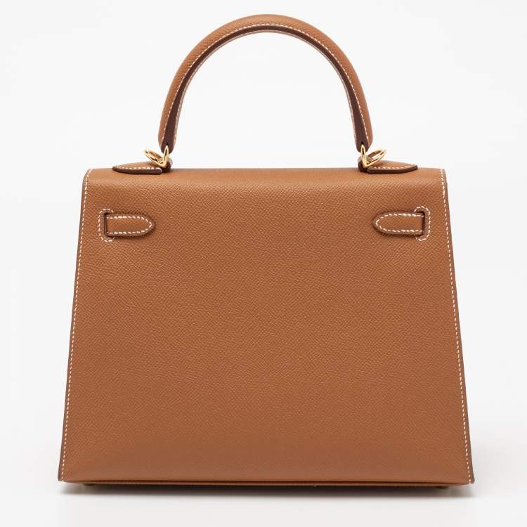 Pre Owned Hermes Gold Epsom Leather Gold Plated Kelly Sellier 25 Bag