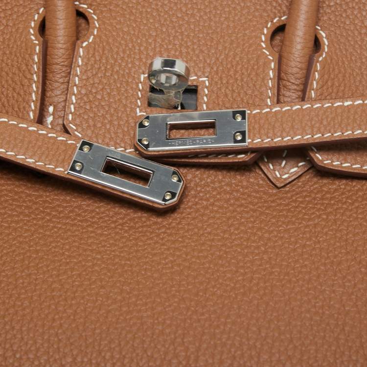 Pre Owned Hermès Gold Togo Leather Palladium Plated Birkin 25 Bag