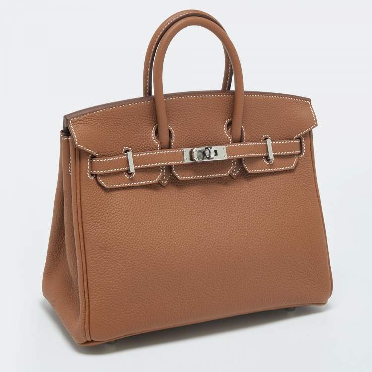 Pre Owned Hermès Gold Togo Leather Palladium Plated Birkin 25 Bag
