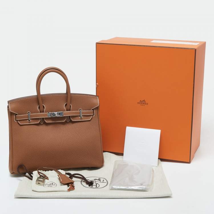 Pre Owned Hermès Gold Togo Leather Palladium Plated Birkin 25 Bag
