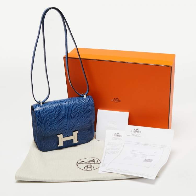Pre Owned Hermes Bleu Saphir Lizard Niloticus Constance 18 Bag