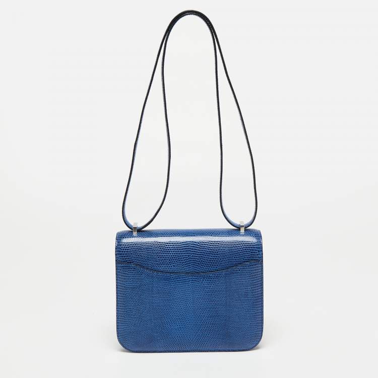 Pre Owned Hermes Bleu Saphir Lizard Niloticus Constance 18 Bag