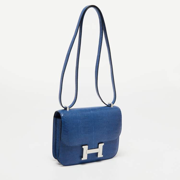 Pre Owned Hermes Bleu Saphir Lizard Niloticus Constance 18 Bag