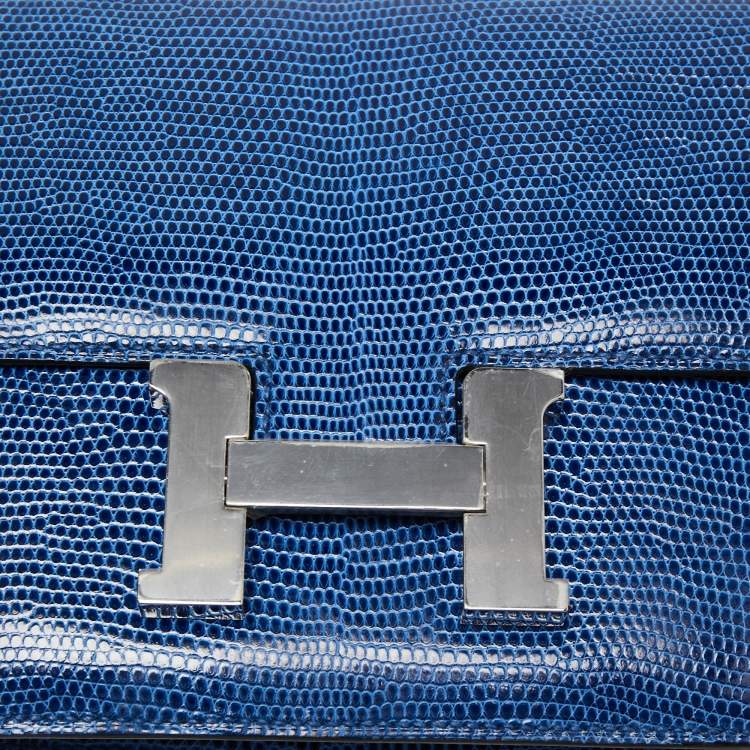 Pre Owned Hermes Bleu Saphir Lizard Niloticus Constance 18 Bag