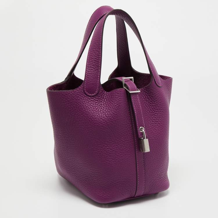 Pre Owned Hermes Anemone Taurillon Clemence Leather Picotin Lock 18 Bag