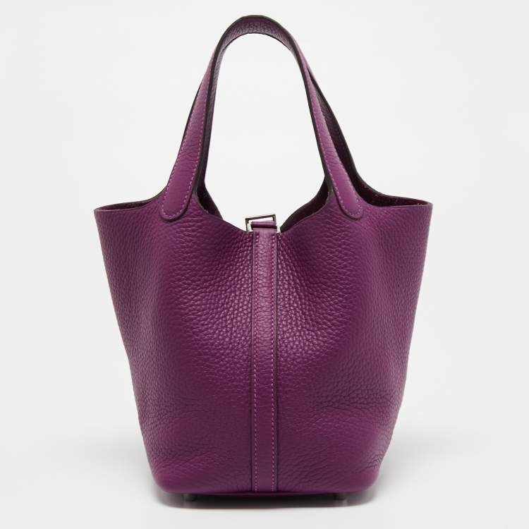 Pre Owned Hermes Anemone Taurillon Clemence Leather Picotin Lock 18 Bag