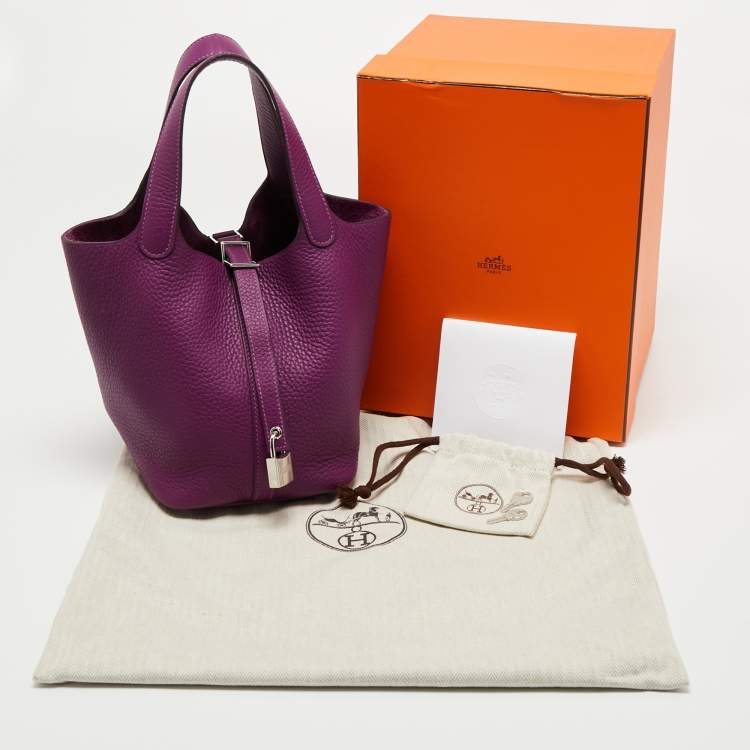 Pre Owned Hermes Anemone Taurillon Clemence Leather Picotin Lock 18 Bag