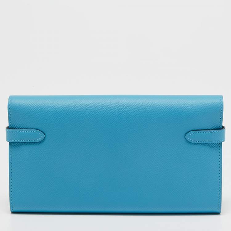 Pre Owned Hermès Bleu Du Nord Rouge de Coeur Epsom Leather Kelly Classic Wallet