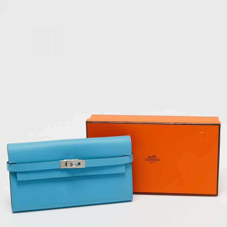 Pre Owned Hermès Bleu Du Nord Rouge de Coeur Epsom Leather Kelly Classic Wallet