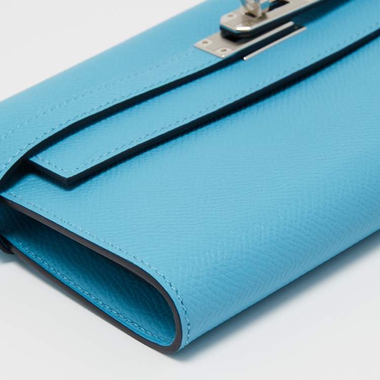 Pre Owned Hermès Bleu Du Nord Rouge de Coeur Epsom Leather Kelly Classic Wallet
