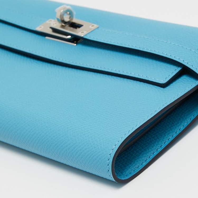 Pre Owned Hermès Bleu Du Nord Rouge de Coeur Epsom Leather Kelly Classic Wallet