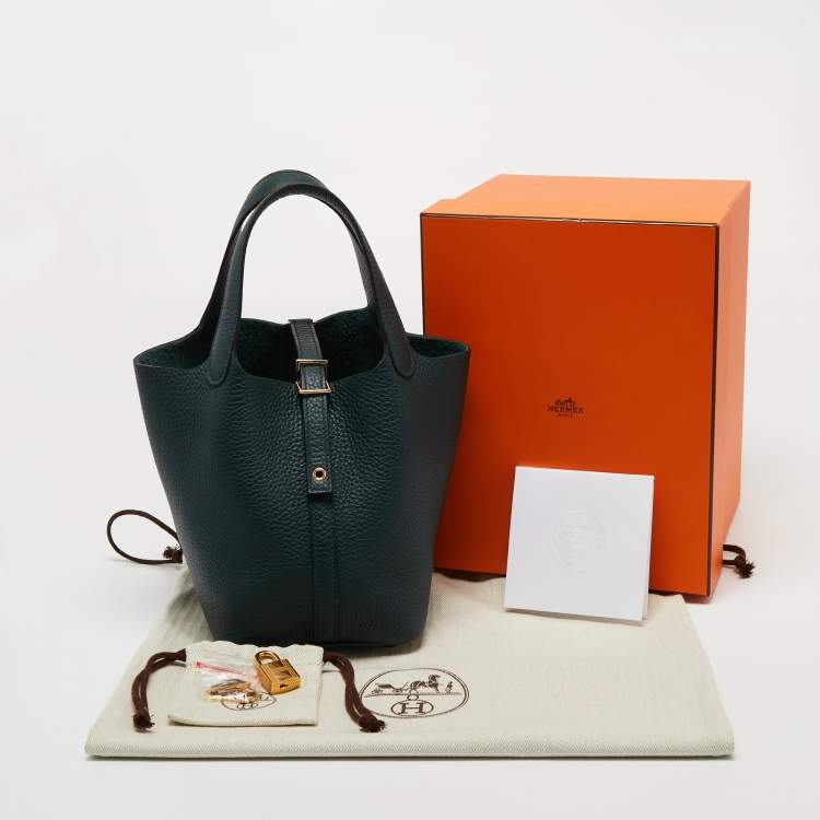 Pre Owned Hermes Vert Cypress Taurillon Clemence Leather Picotin Lock 18 Bag