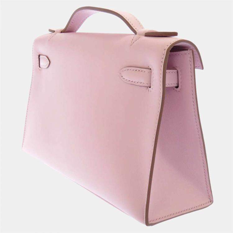 Hermes Pink Swift Leather Palladium Hardware Kelly Pochette Top