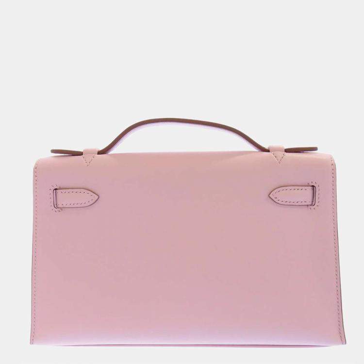 Pre Owned Hermes Pink Swift Leather Palladium Hardware Kelly Pochette Top Handle Bag 