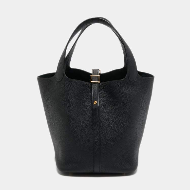 HERMES Black Togo Leather Picotin Bag PM 22 - The Purse Ladies