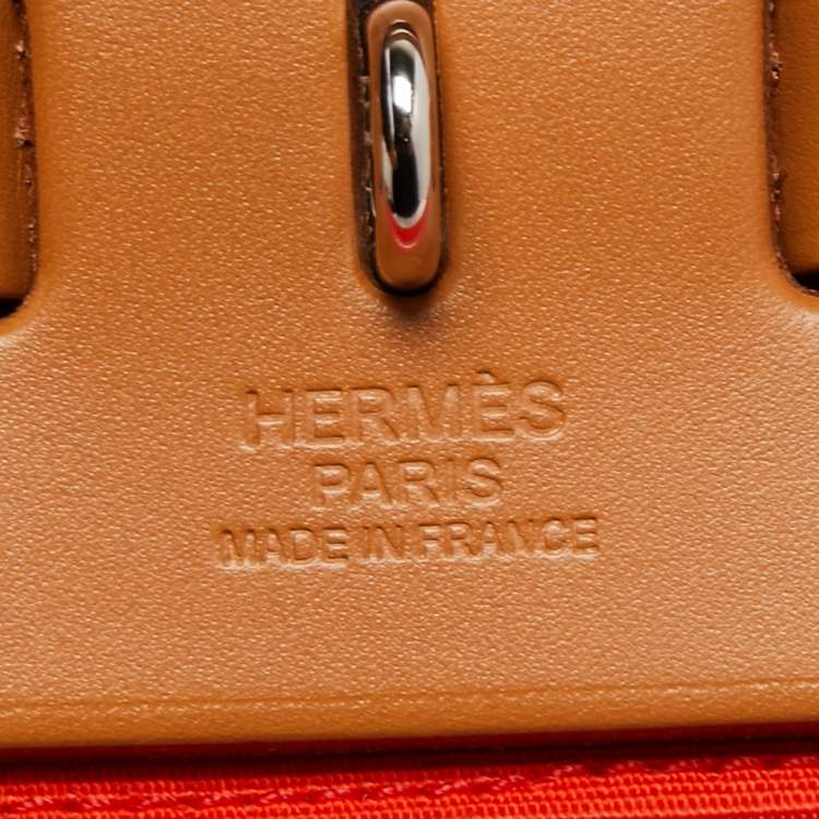 Pre Owned Hermes Orange Poppy/Natural Canvas and Leather Herbag Zip 31 Bag