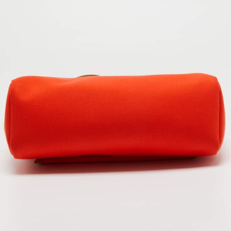 Pre Owned Hermes Orange Poppy/Natural Canvas and Leather Herbag Zip 31 Bag