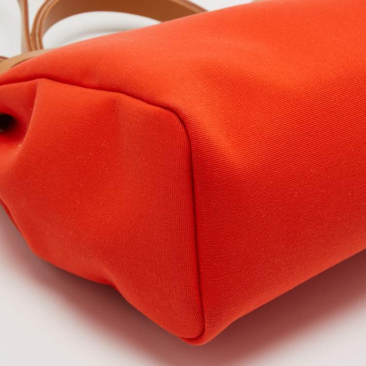 Pre Owned Hermes Orange Poppy/Natural Canvas and Leather Herbag Zip 31 Bag
