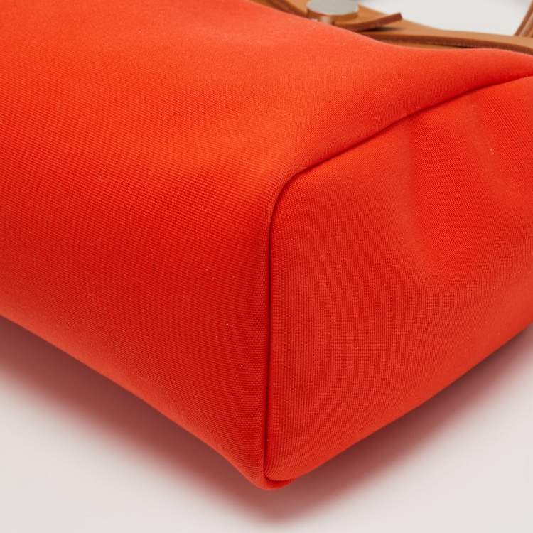 Pre Owned Hermes Orange Poppy/Natural Canvas and Leather Herbag Zip 31 Bag