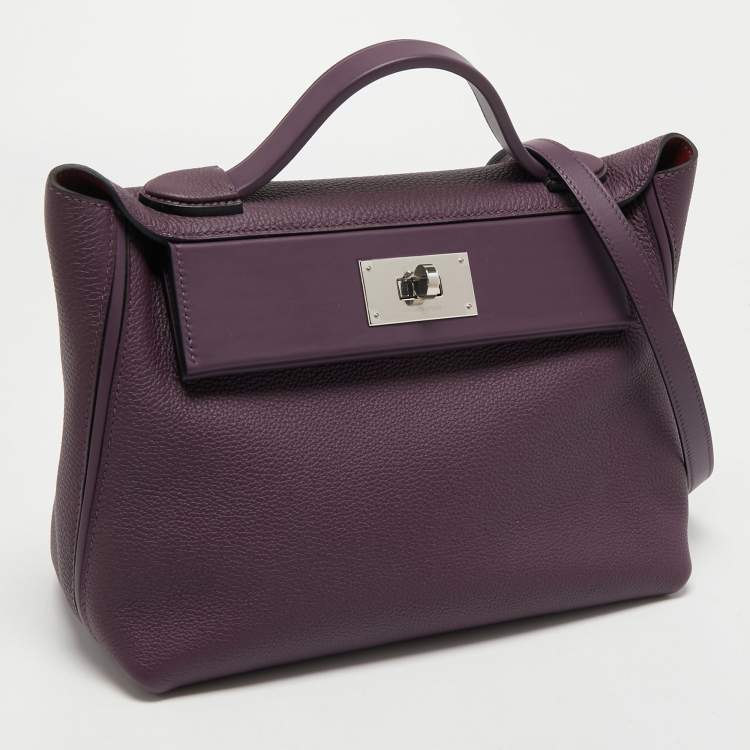 Pre Owned Hermes Raisin Togo Leather Palladium Finish 24/24 29 Bag