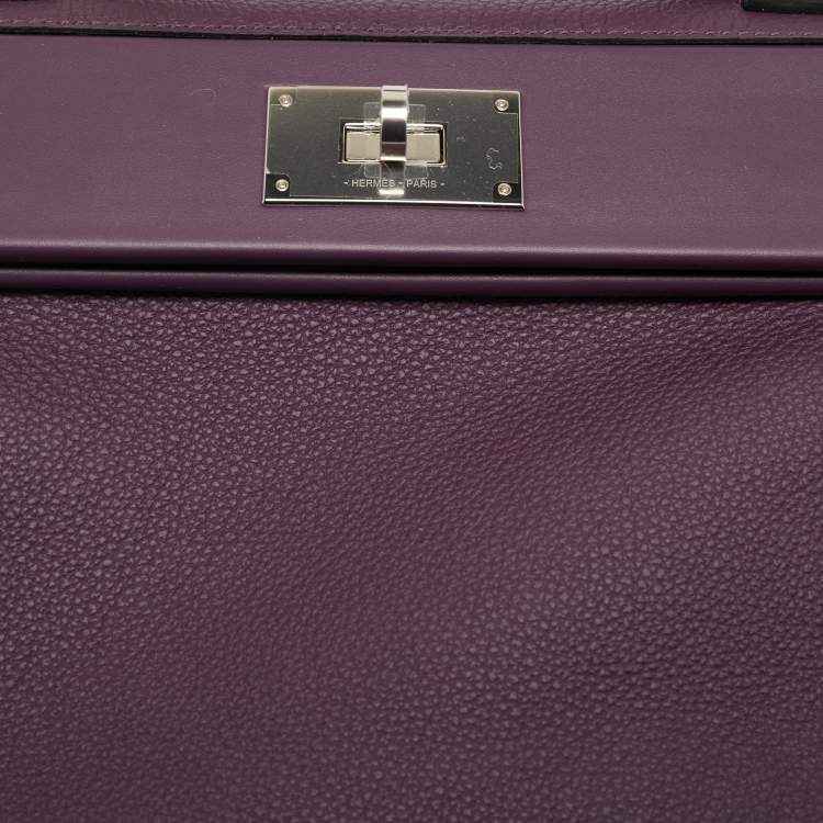 Pre Owned Hermes Raisin Togo Leather Palladium Finish 24/24 29 Bag
