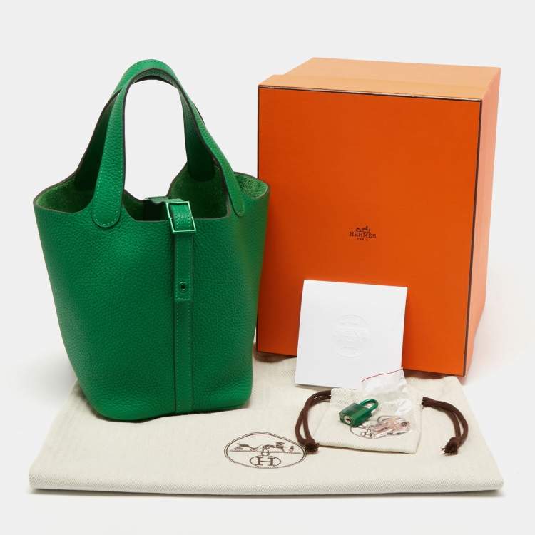 Pre Owned Hermes So Green Bambou Clemence Leather Picotin Lock 18 Bag