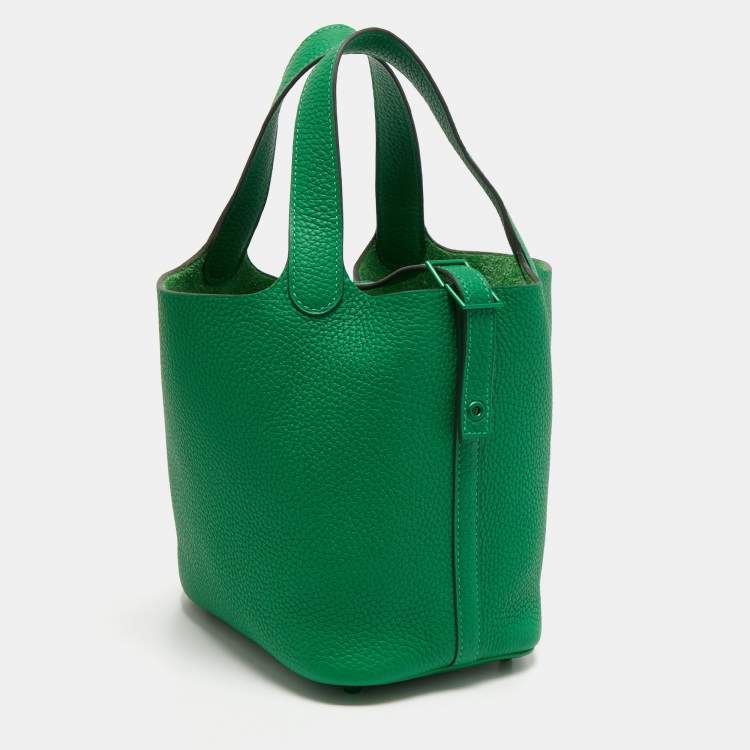 Pre Owned Hermes So Green Bambou Clemence Leather Picotin Lock 18 Bag