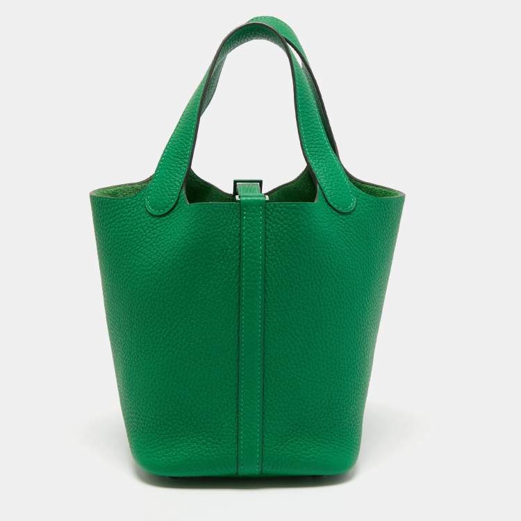 Pre Owned Hermes So Green Bambou Clemence Leather Picotin Lock 18 Bag