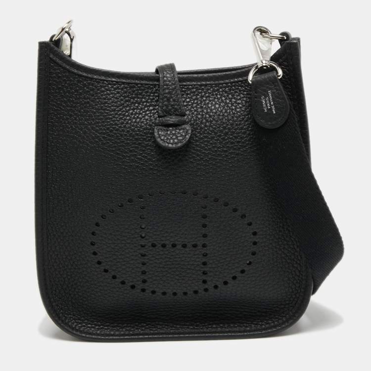 Pre Owned Hermes Black Taurillon Clemence Leather Evelyne TPM Bag