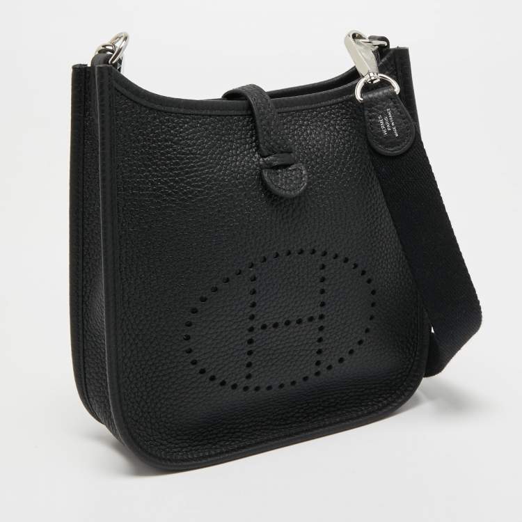 Pre Owned Hermes Black Taurillon Clemence Leather Evelyne TPM Bag