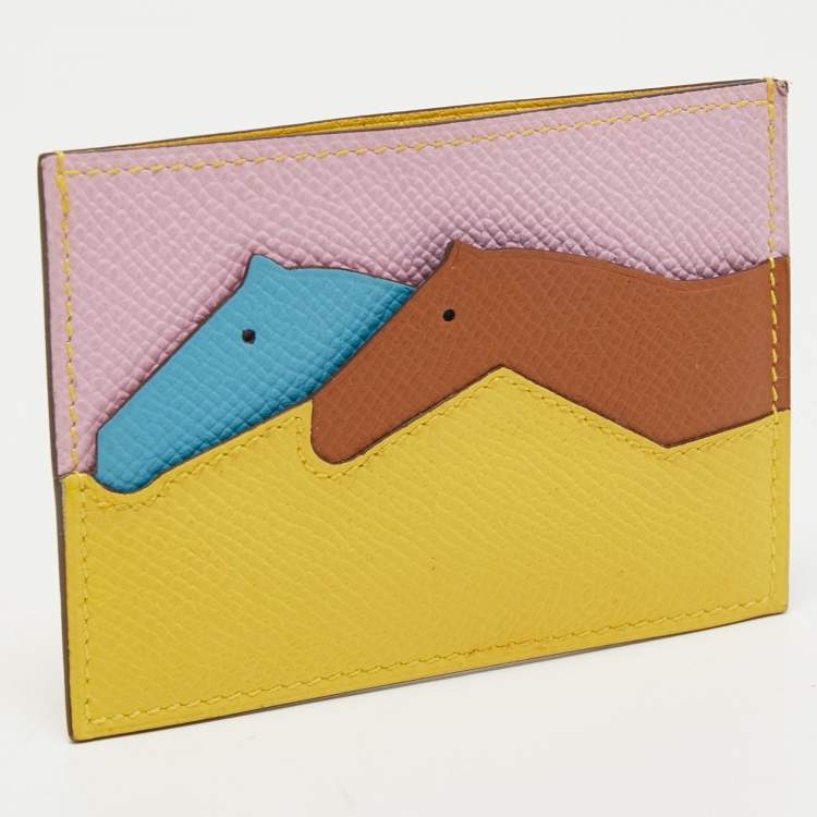 Pre Owned Hermès Jaune De Naples/Mauve Sylvestre/Gold/Blue Du Nurd Epsom Leather Les Petits Chevaux Card Holder