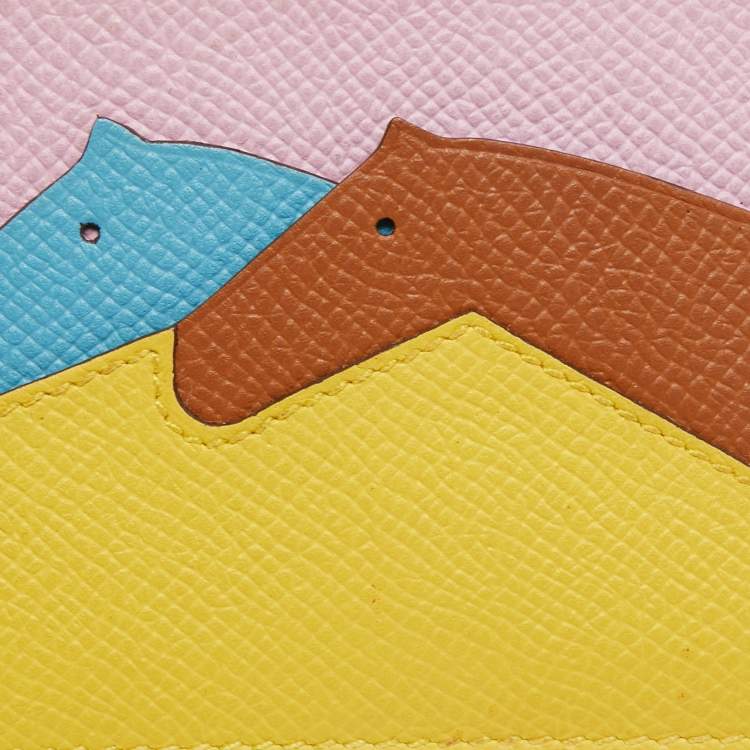 Pre Owned Hermès Jaune De Naples/Mauve Sylvestre/Gold/Blue Du Nurd Epsom Leather Les Petits Chevaux Card Holder