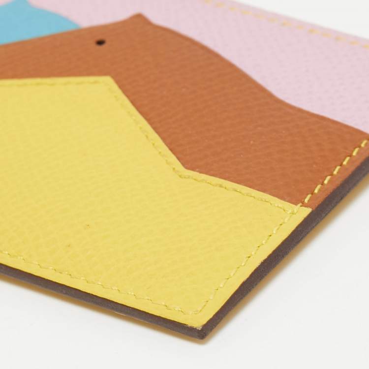 Pre Owned Hermès Jaune De Naples/Mauve Sylvestre/Gold/Blue Du Nurd Epsom Leather Les Petits Chevaux Card Holder