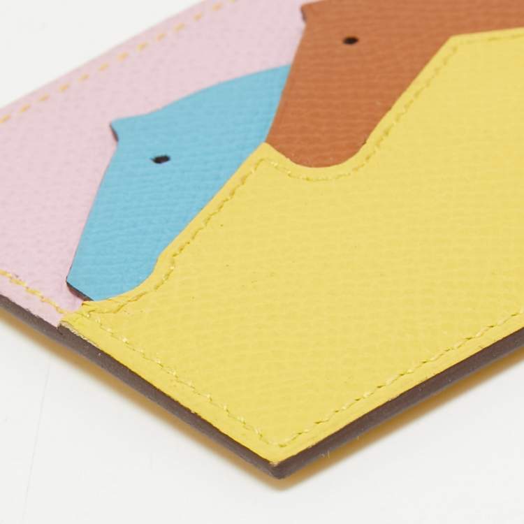 Pre Owned Hermès Jaune De Naples/Mauve Sylvestre/Gold/Blue Du Nurd Epsom Leather Les Petits Chevaux Card Holder