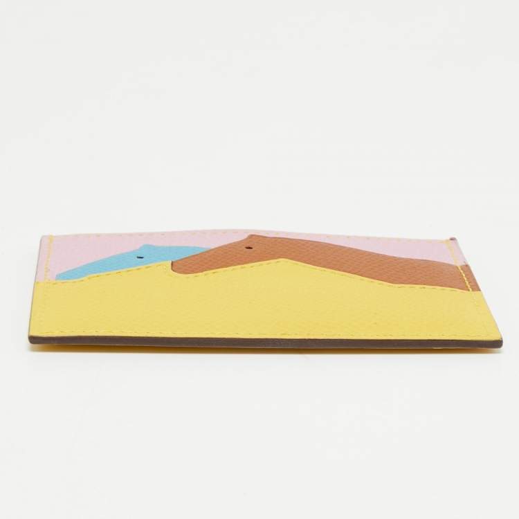 Pre Owned Hermès Jaune De Naples/Mauve Sylvestre/Gold/Blue Du Nurd Epsom Leather Les Petits Chevaux Card Holder