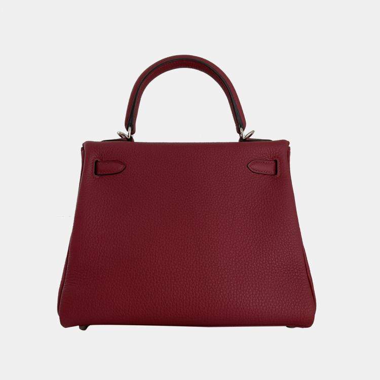Pre Owned Hermes Red Togo Leather Palladium Hardware Kelly Retourne 25 Bag 