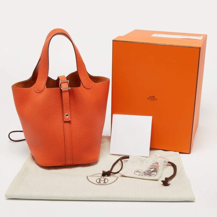 Pre Owned Hermes Feu Clemence Leather Picotin Lock 18 Bag
