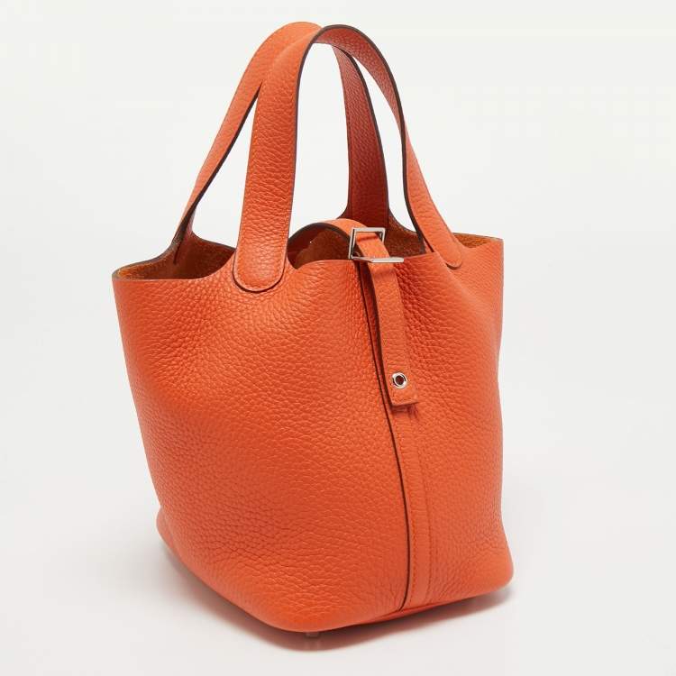 Pre Owned Hermes Feu Clemence Leather Picotin Lock 18 Bag