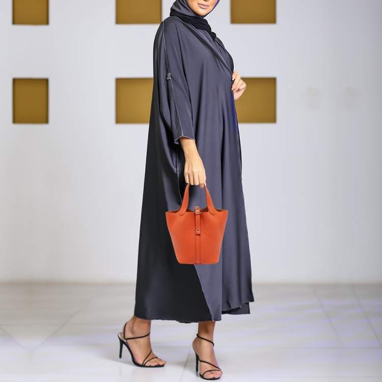 Pre Owned Hermes Feu Clemence Leather Picotin Lock 18 Bag