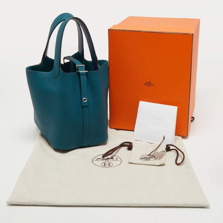 Pre Owned Hermes Vert Bosphore/Deep Blue Clemence Leather Picotin Lock 18 Bag