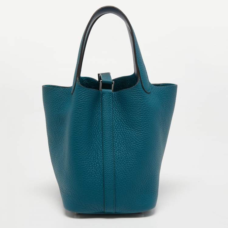 Pre Owned Hermes Vert Bosphore/Deep Blue Clemence Leather Picotin Lock 18 Bag